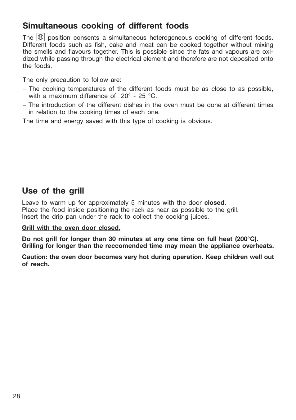 Simultaneous cooking of different foods, Use of the grill | Caple CR9105 User Manual | Page 28 / 40