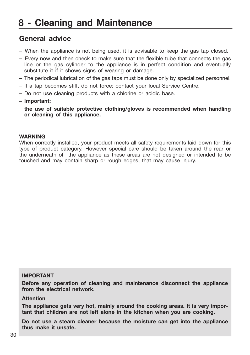 8 - cleaning and maintenance, General advice | Caple CR9105 User Manual | Page 30 / 40