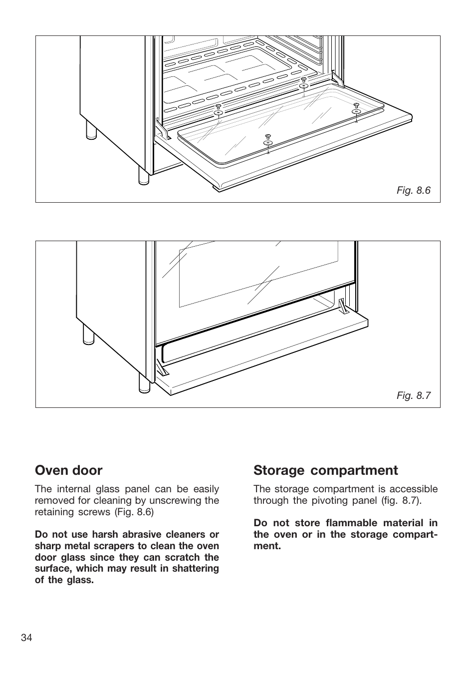 Storage compartment, Oven door | Caple CR9105 User Manual | Page 34 / 40