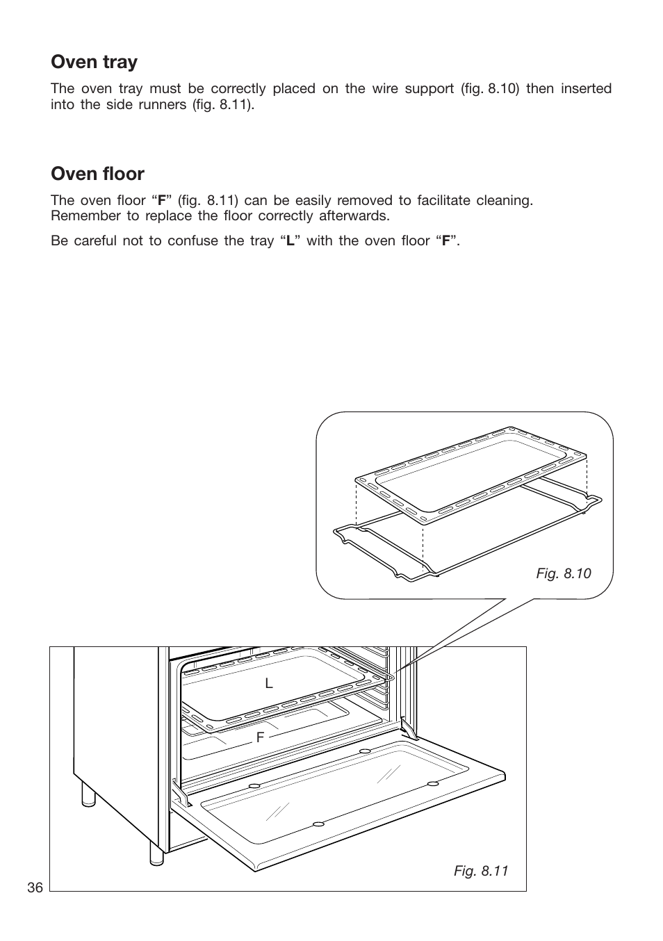 Oven tray, Oven floor | Caple CR9105 User Manual | Page 36 / 40