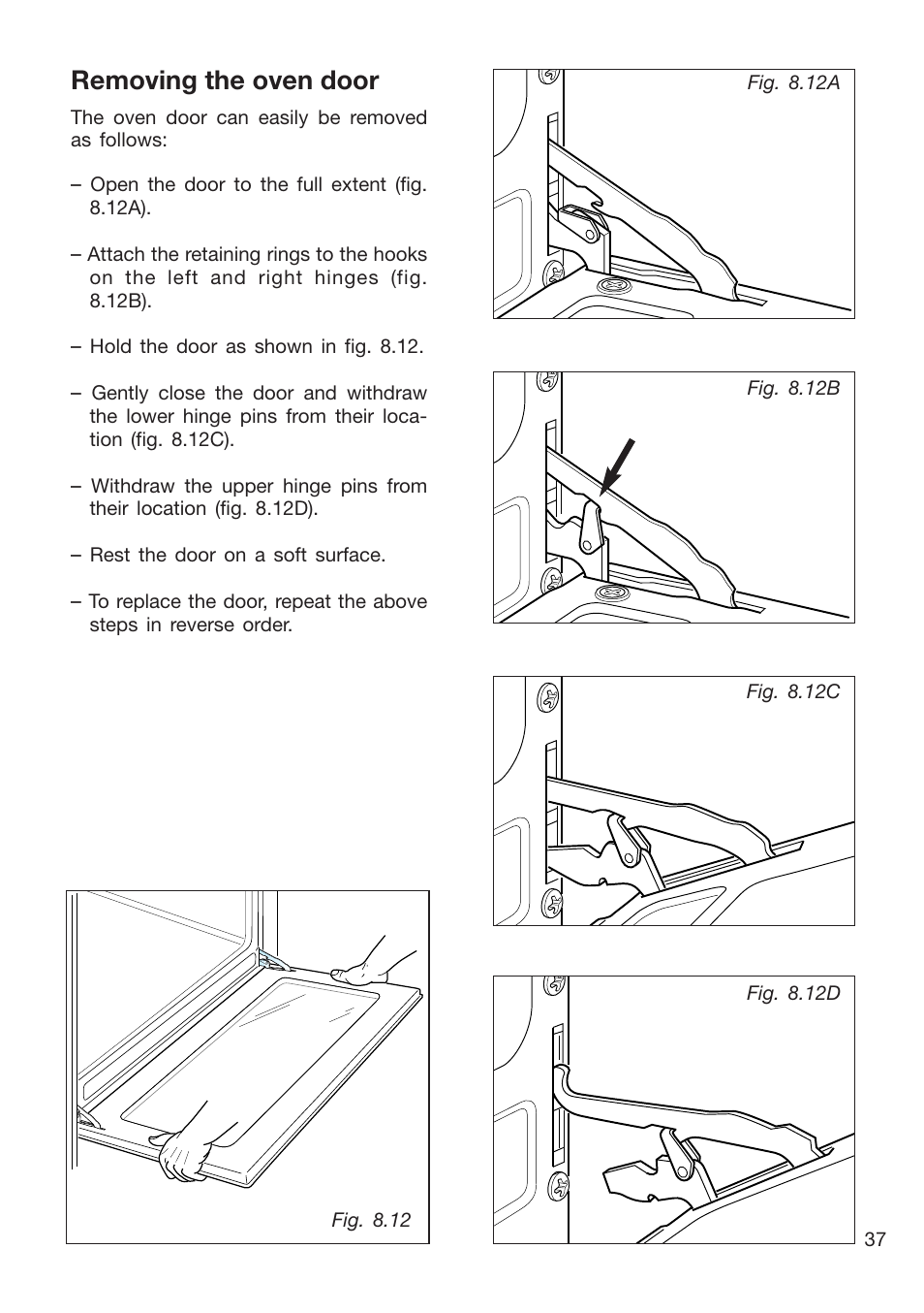 Removing the oven door | Caple CR9105 User Manual | Page 37 / 40