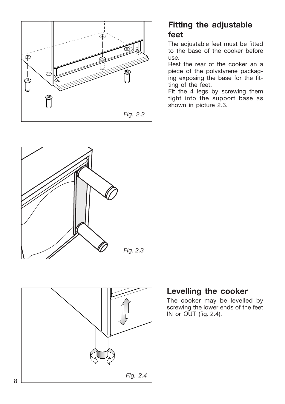 Fitting the adjustable feet, Levelling the cooker | Caple CR9105 User Manual | Page 8 / 40