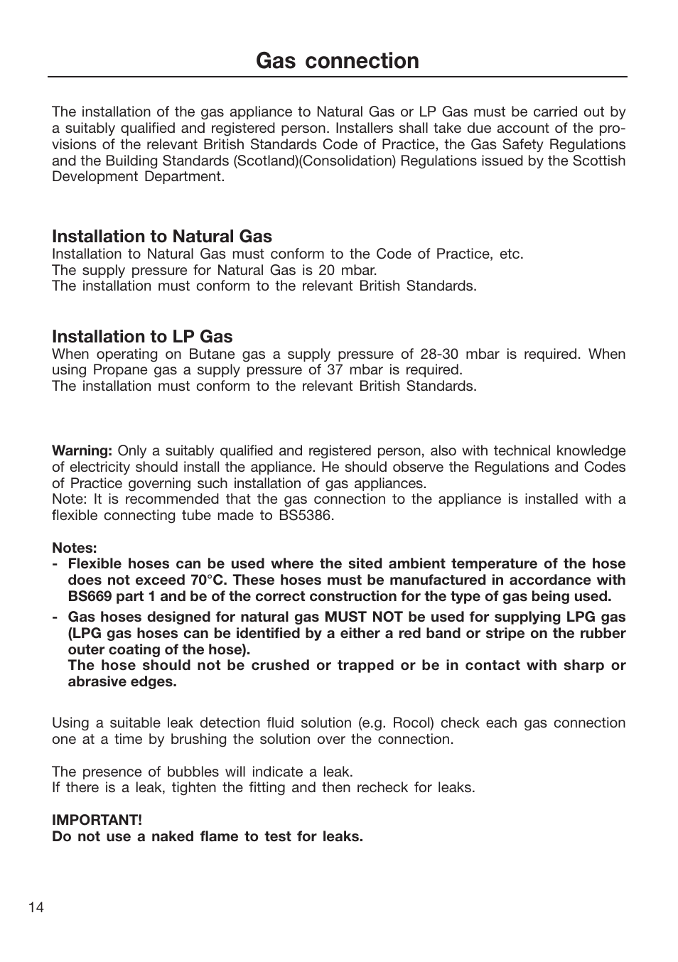 Gas connection | Caple CR9205 User Manual | Page 14 / 44