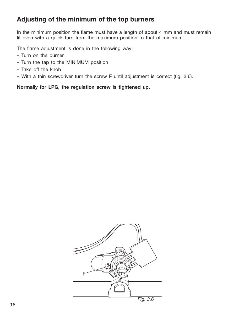 Adjusting of the minimum of the top burners | Caple CR9205 User Manual | Page 18 / 44