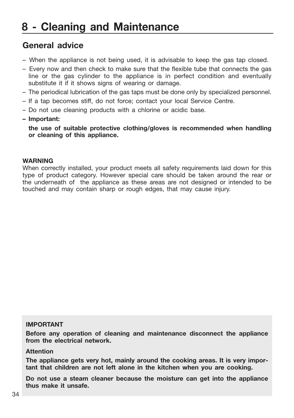 8 - cleaning and maintenance, General advice | Caple CR9205 User Manual | Page 34 / 44