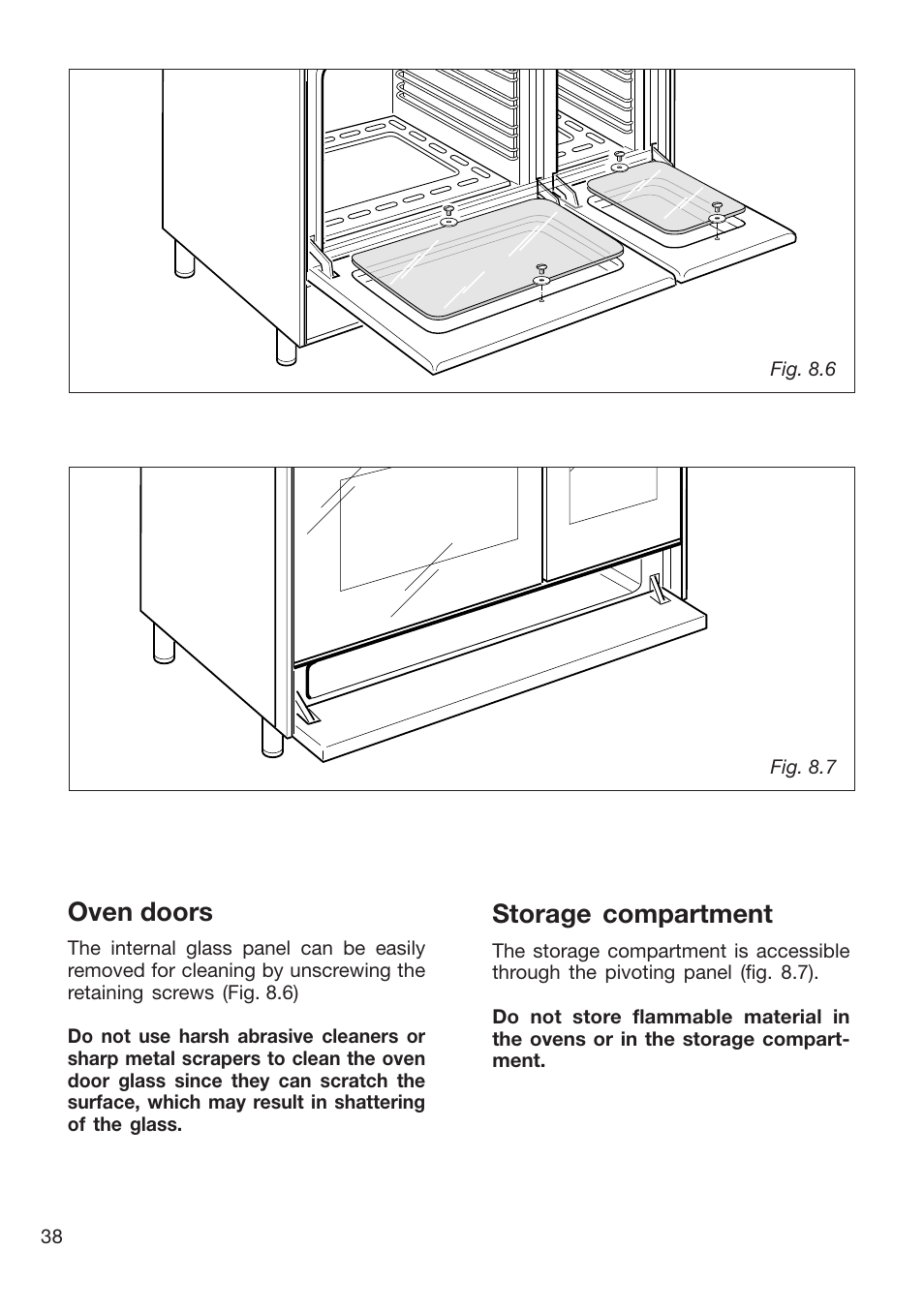Storage compartment, Oven doors | Caple CR9205 User Manual | Page 38 / 44