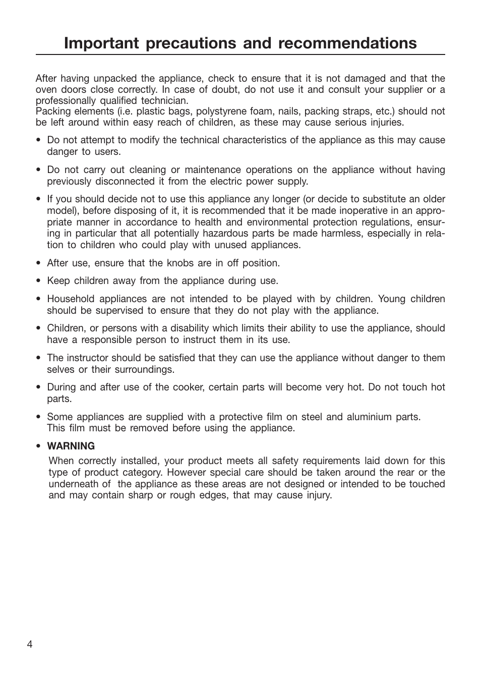 Important precautions and recommendations | Caple CR9205 User Manual | Page 4 / 44