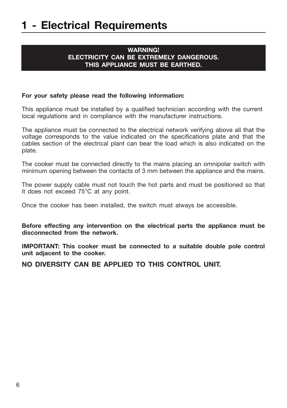 1 - electrical requirements | Caple CR9205 User Manual | Page 6 / 44