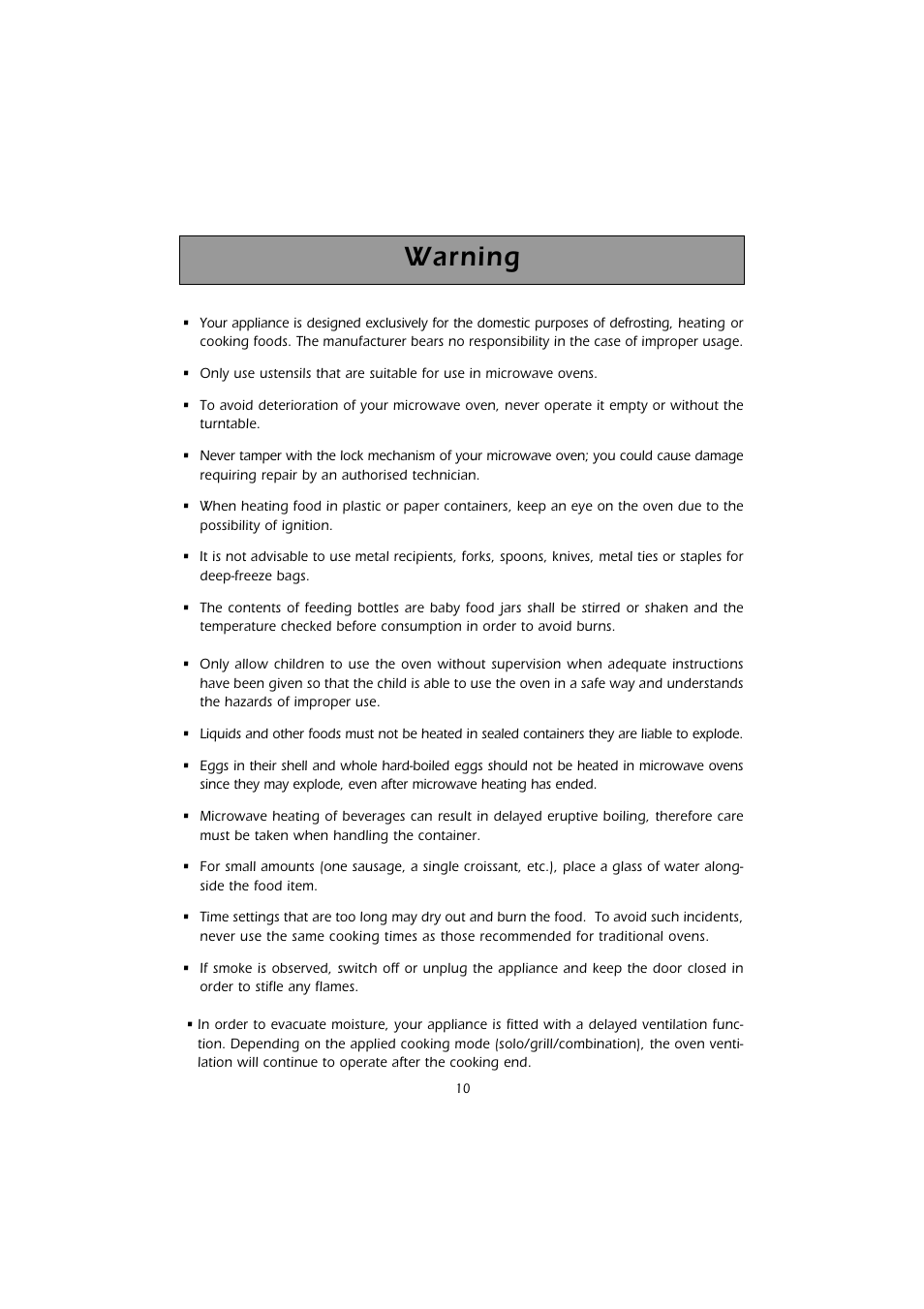 Warning | Caple CM101 User Manual | Page 10 / 28