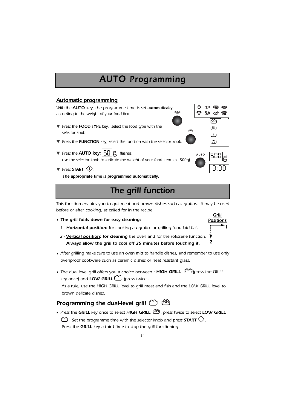 Auto, Programming, The grill function | Caple CM103 User Manual | Page 11 / 20