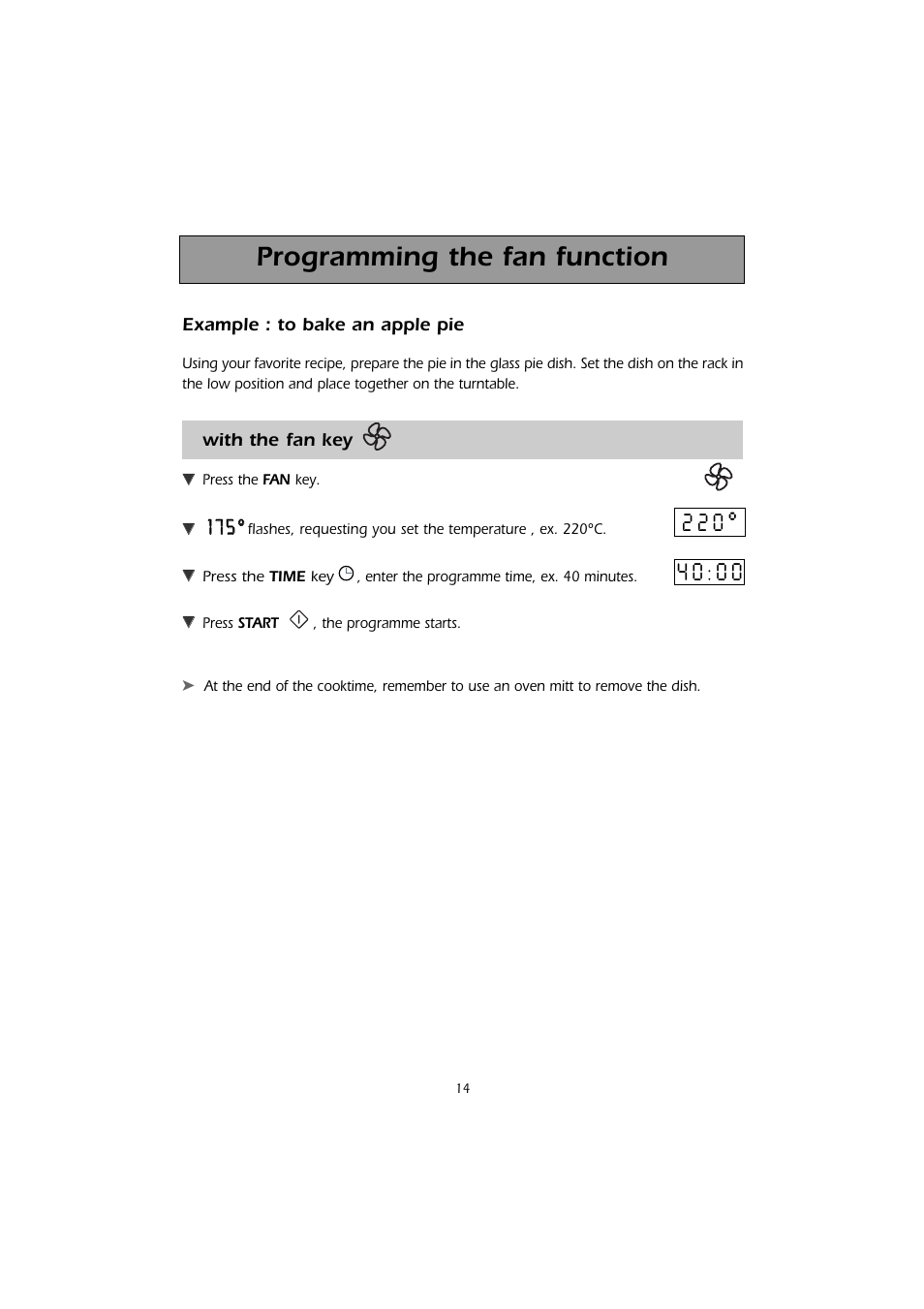 Programming the fan function | Caple CM103 User Manual | Page 14 / 20