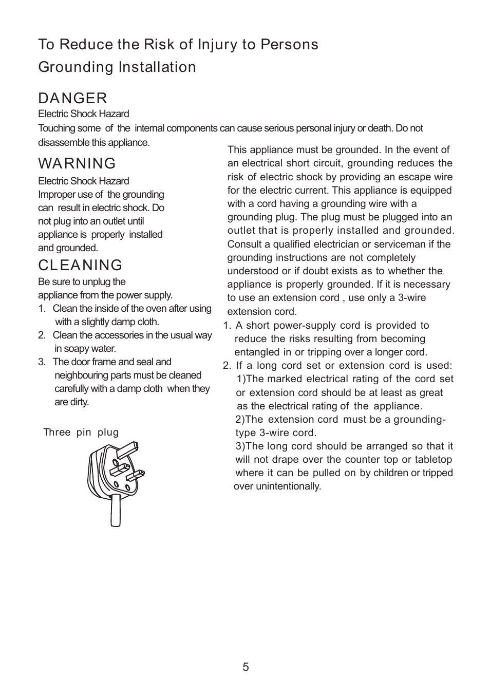 Danger, Warning | Caple CM118 User Manual | Page 5 / 20
