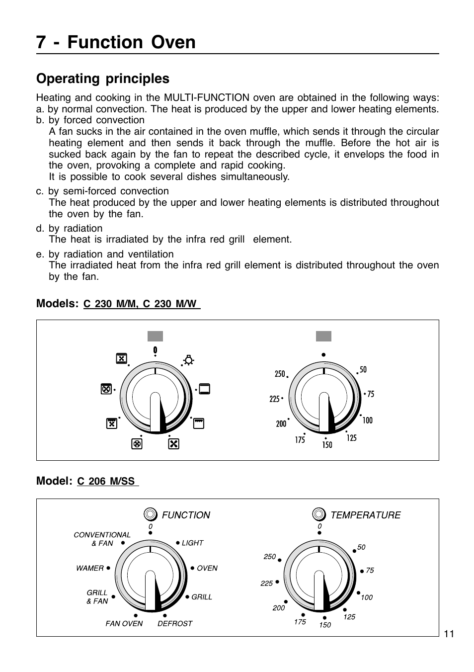 7 - function oven, Operating principles | Caple C201 User Manual | Page 11 / 32