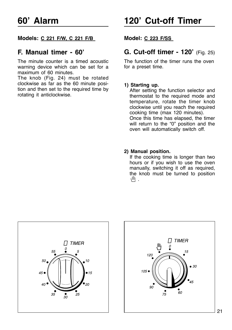 G. cut-off timer - 120, F. manual timer - 60 | Caple C201 User Manual | Page 21 / 32