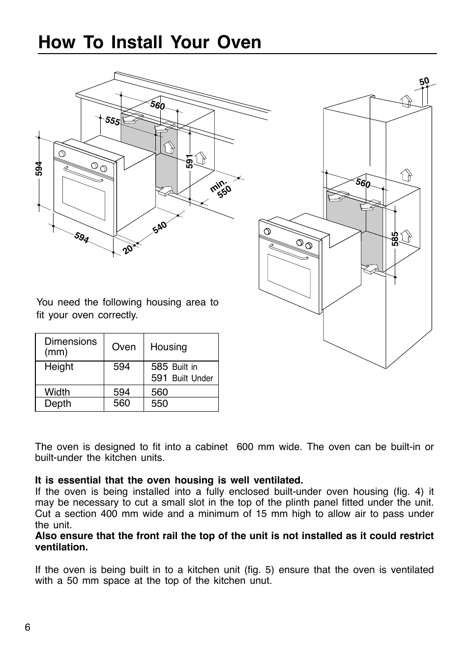 How to install your oven | Caple C201 User Manual | Page 6 / 32