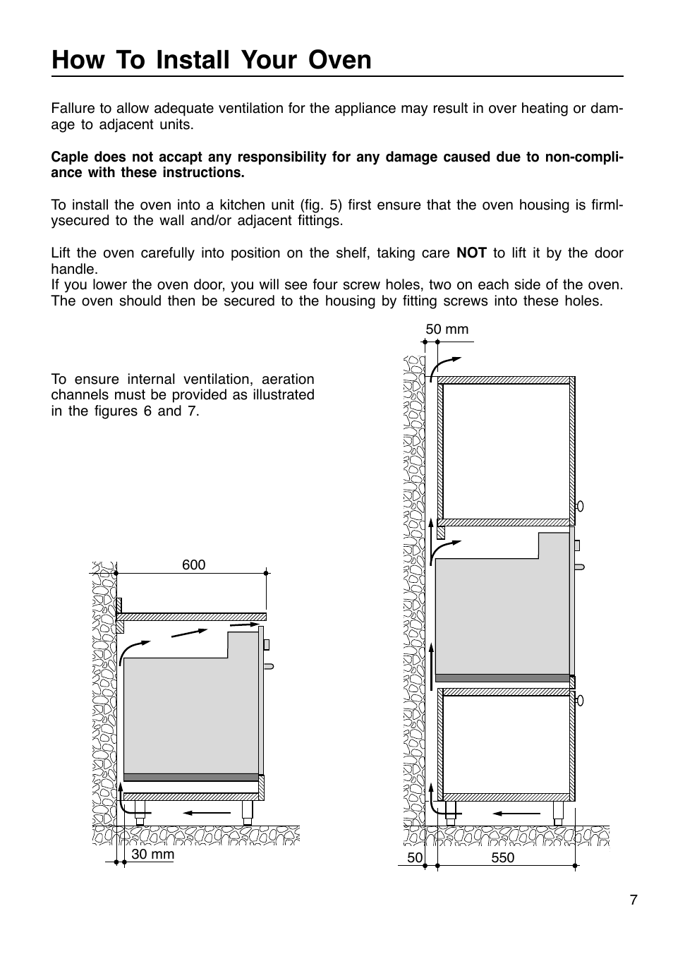 How to install your oven | Caple C201 User Manual | Page 7 / 32