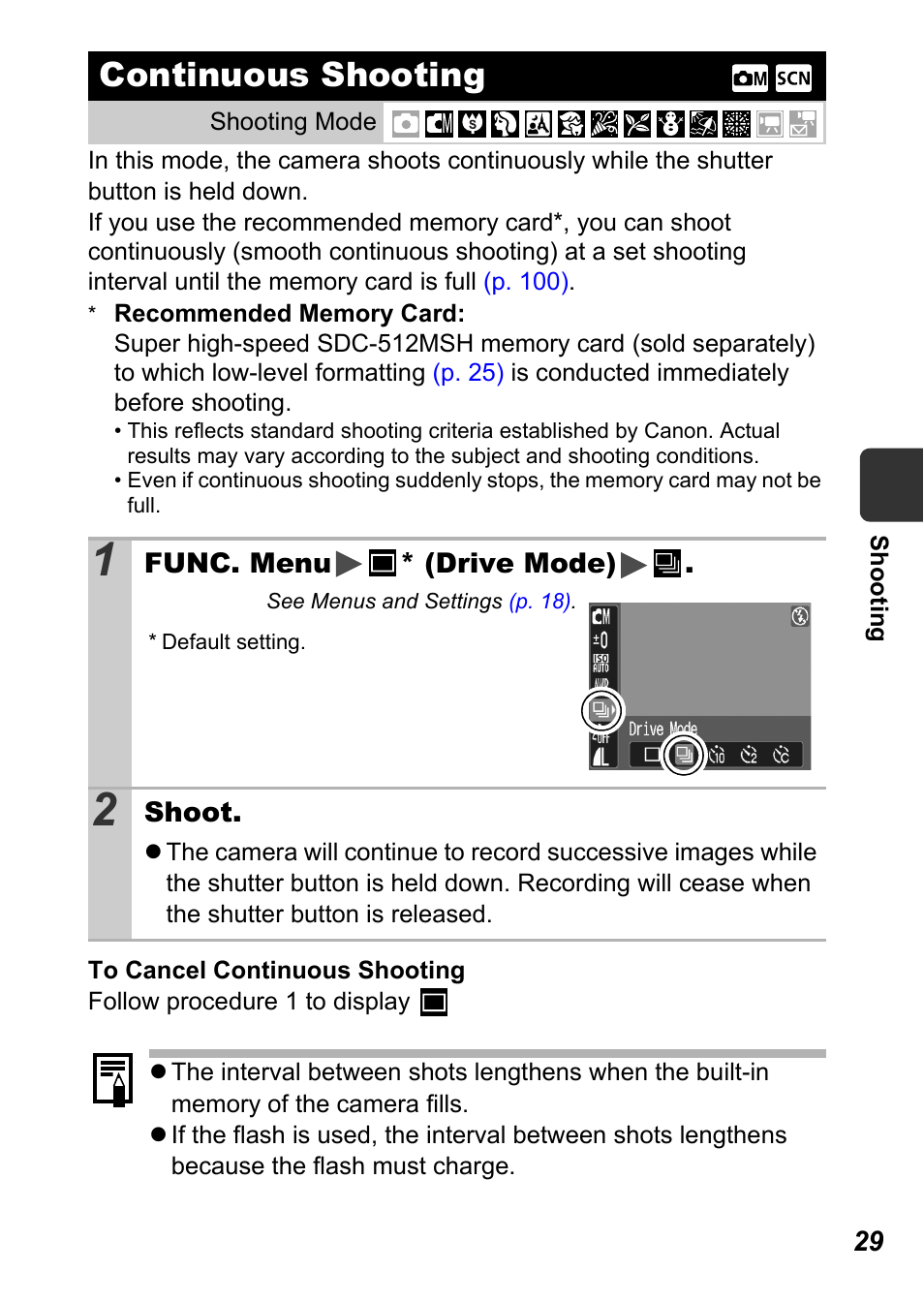 Continuous shooting, P. 29 | Canon A450 User Manual | Page 31 / 112