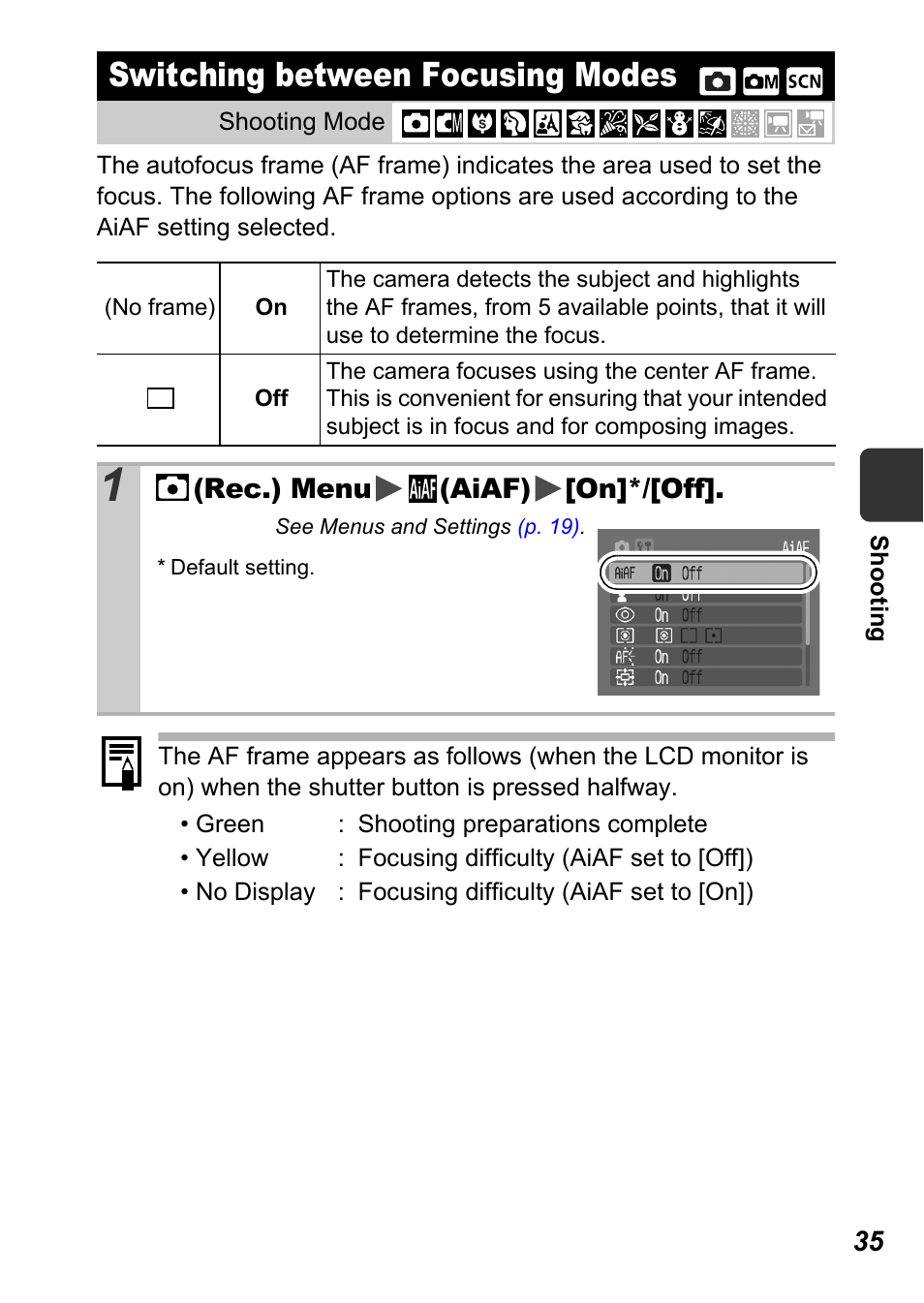 Switching between focusing modes, P. 35), P. 35 | Canon A450 User Manual | Page 37 / 112