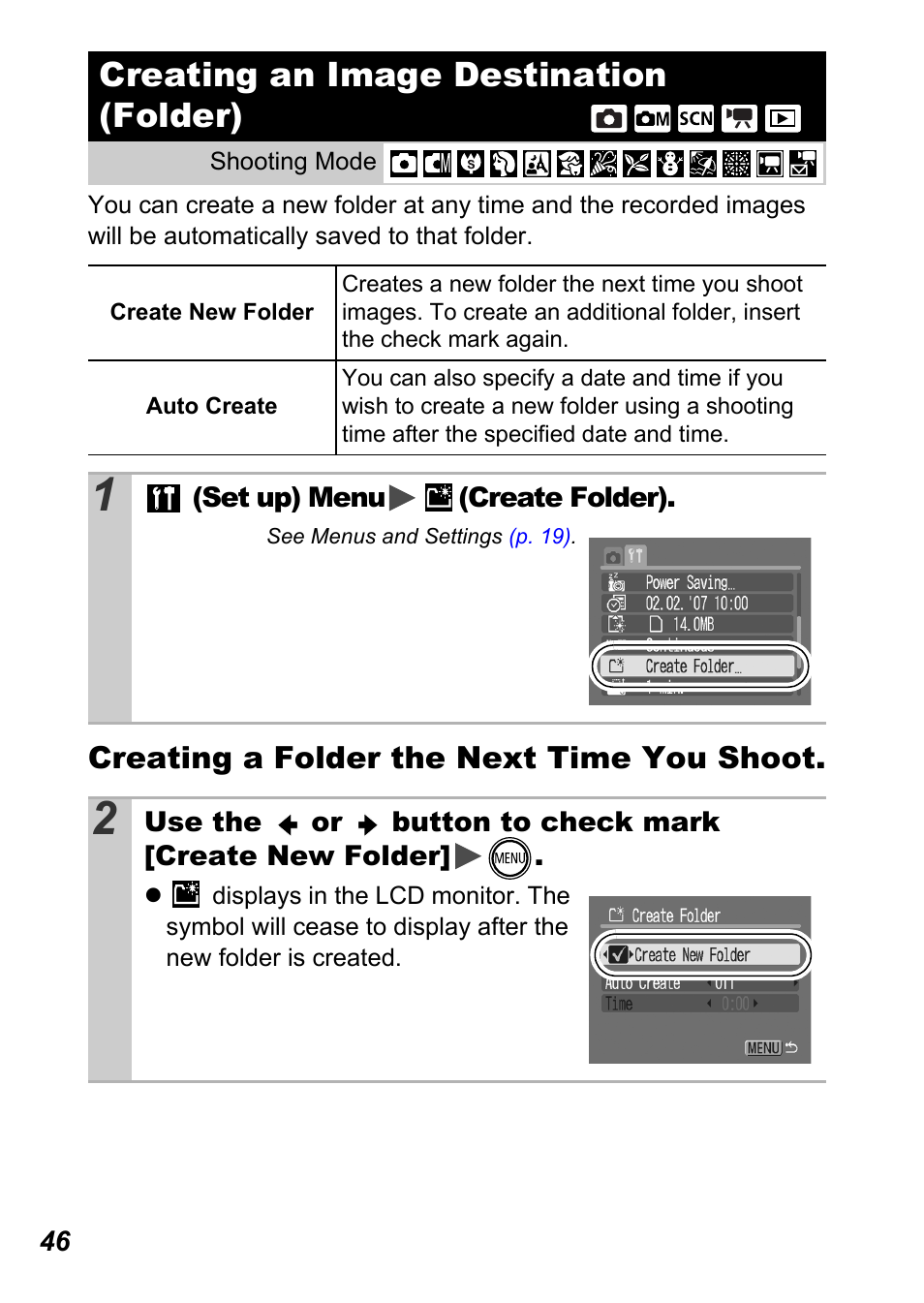 Creating an image destination (folder), P. 46), P. 46 | Canon A450 User Manual | Page 48 / 112