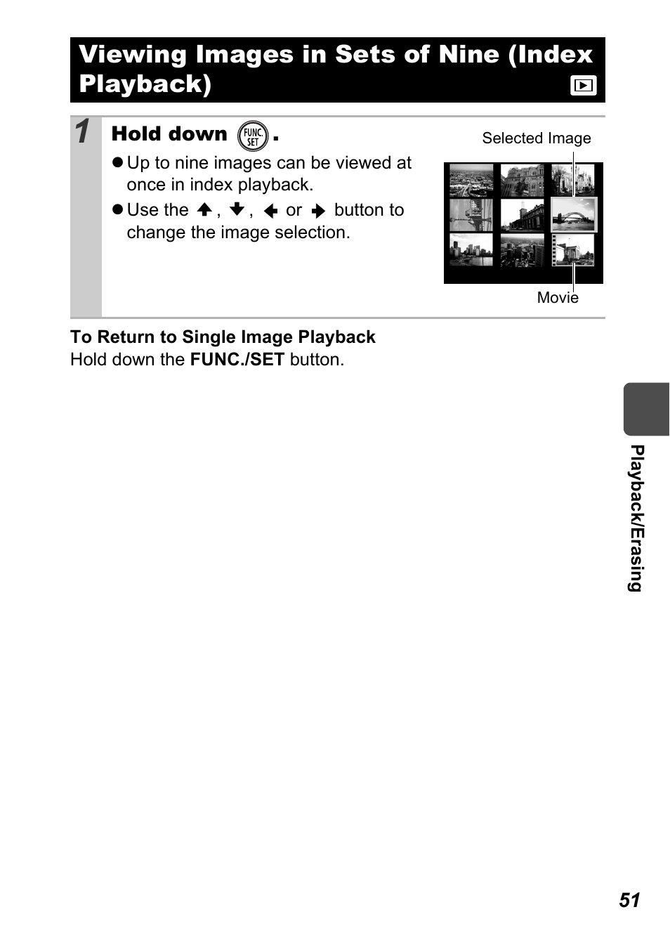 Viewing images in sets of nine (index playback) | Canon A450 User Manual | Page 53 / 112