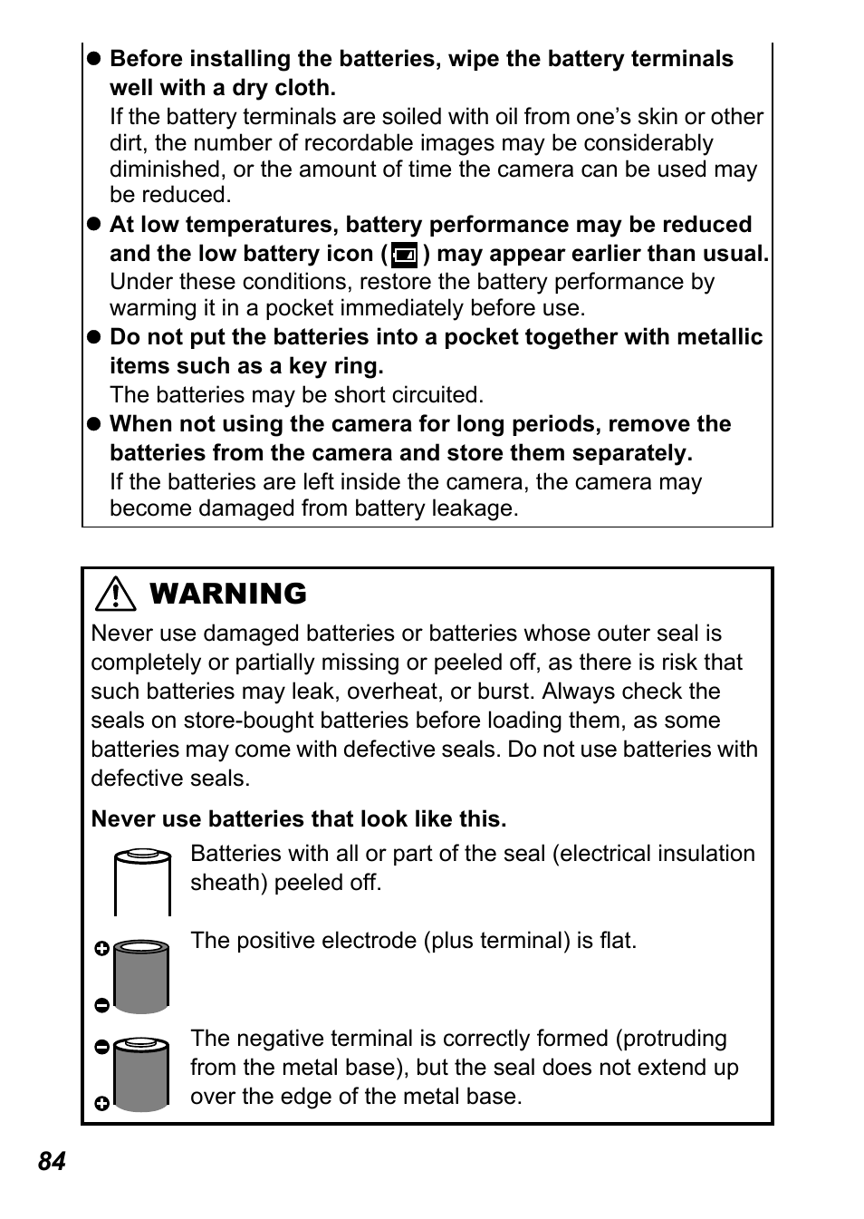 Warning | Canon A450 User Manual | Page 86 / 112