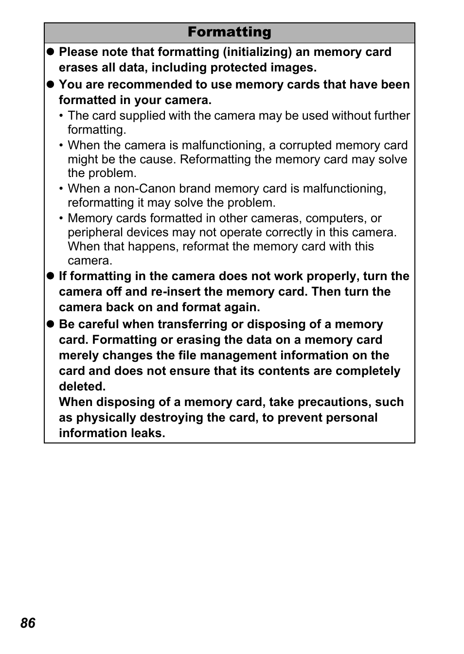 86 formatting | Canon A450 User Manual | Page 88 / 112