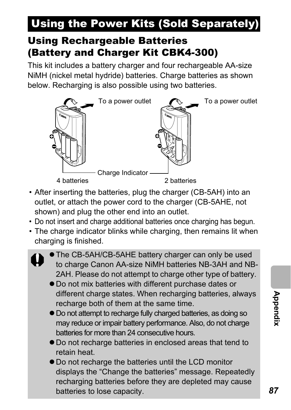 Using the power kits (sold separately) | Canon A450 User Manual | Page 89 / 112