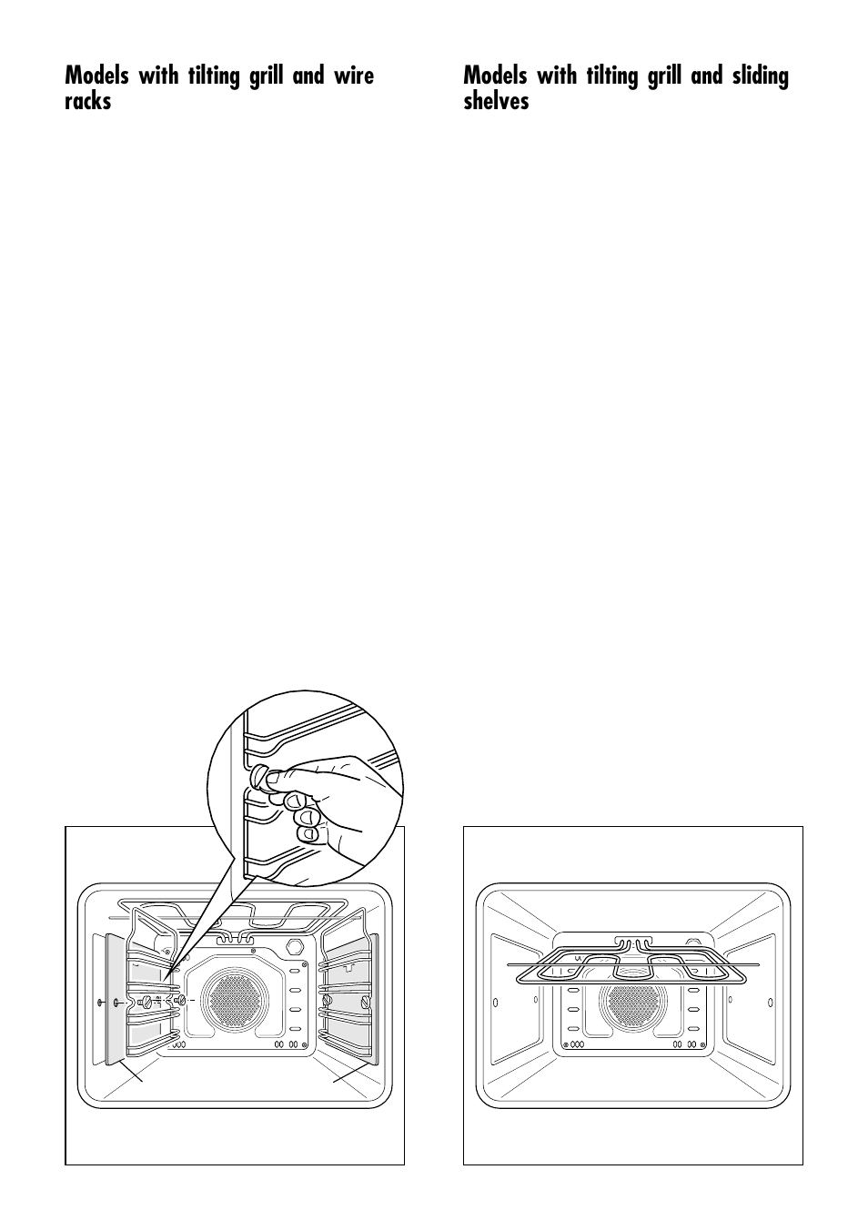 Models with tilting grill and sliding shelves, Models with tilting grill and wire racks | Caple C270GSS User Manual | Page 22 / 32