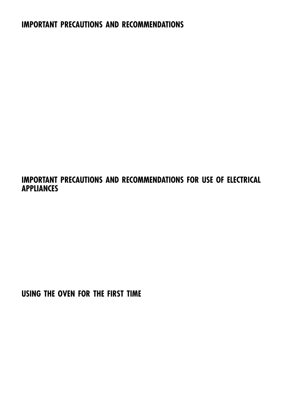 Important precautions and recommendations, Using the oven for the first time | Caple C270GSS User Manual | Page 3 / 32