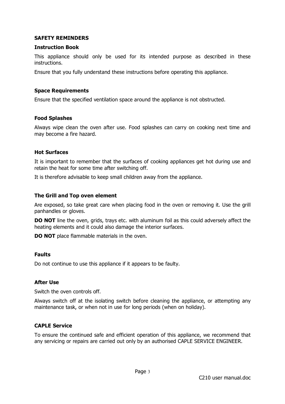 Caple C210 User Manual | Page 3 / 14