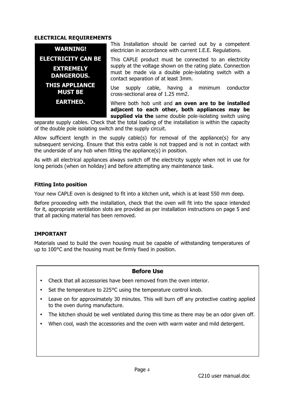 Caple C210 User Manual | Page 4 / 14