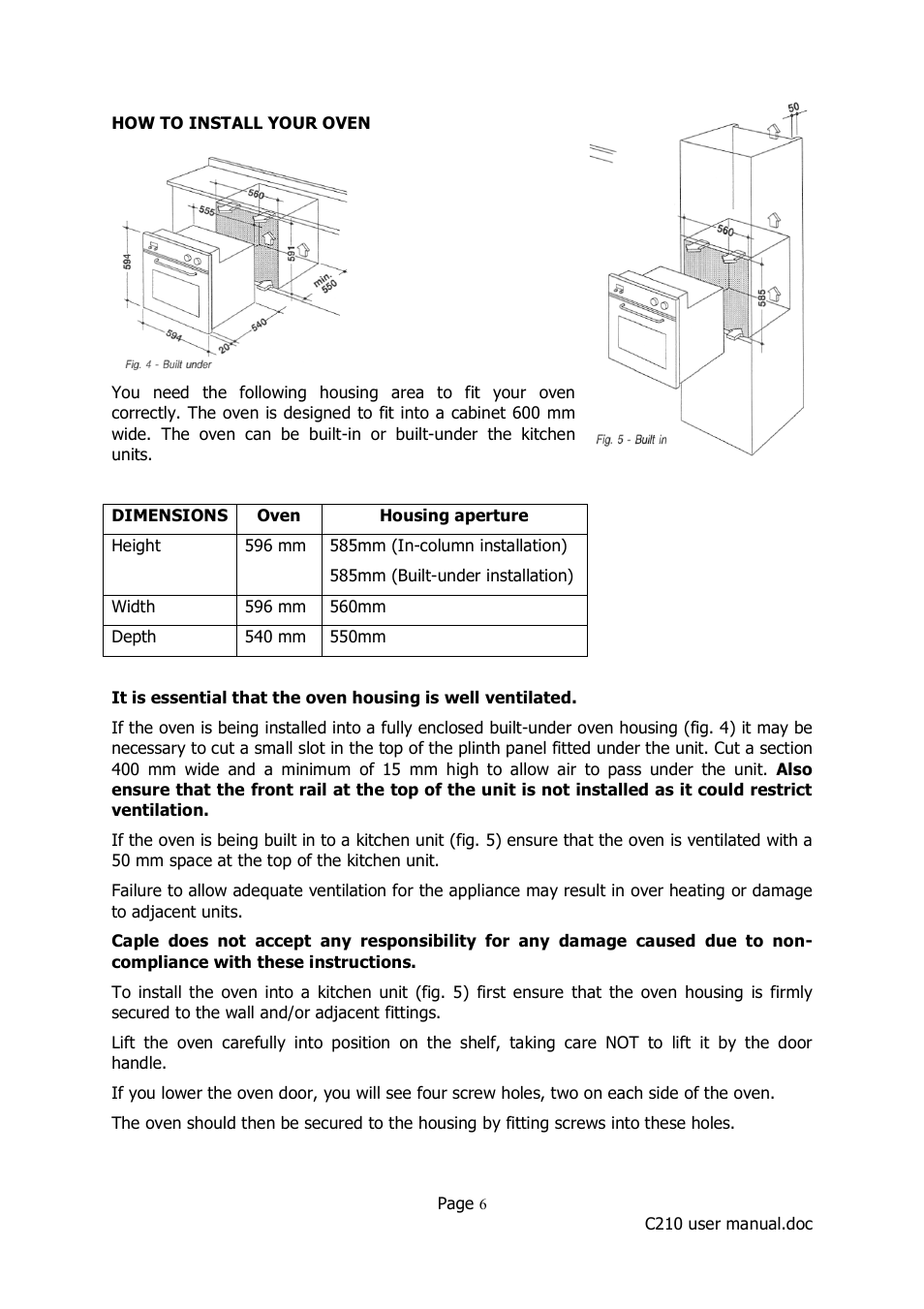 Caple C210 User Manual | Page 6 / 14