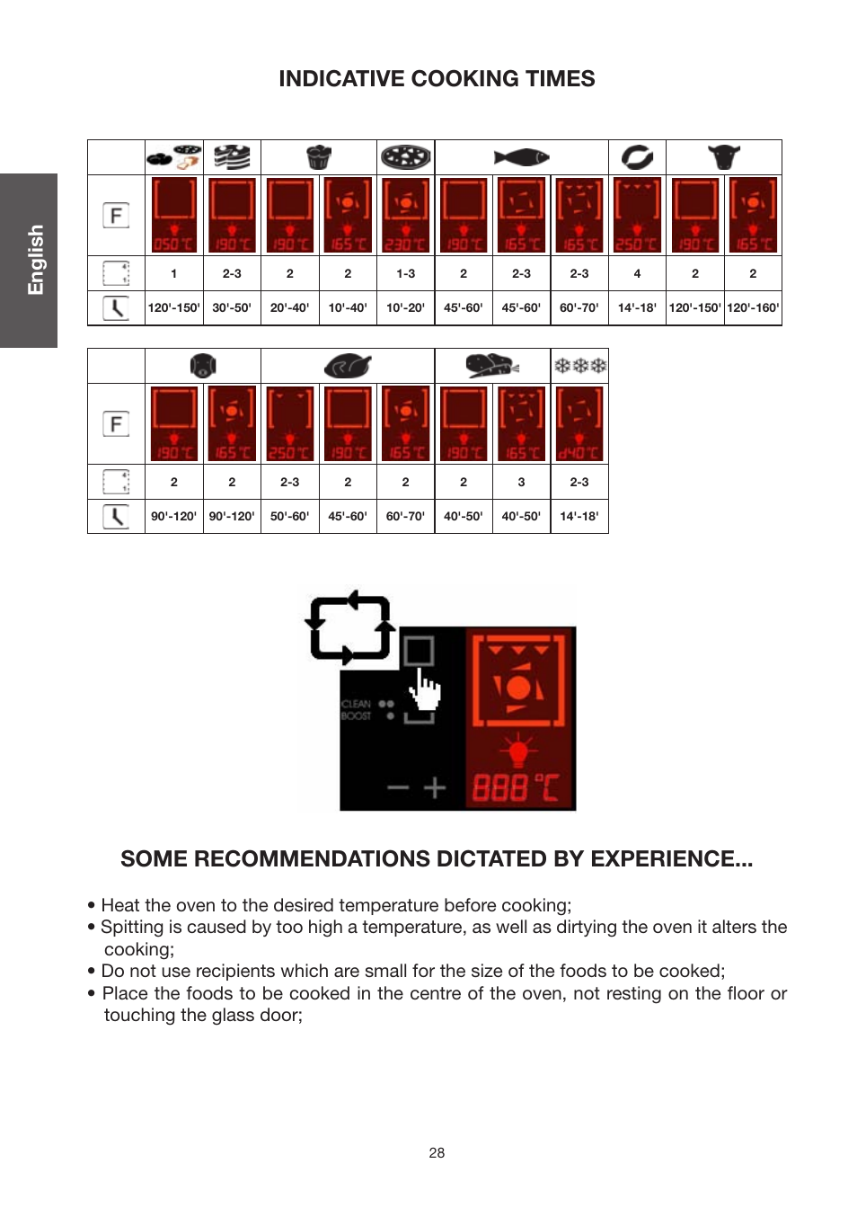 Indicative cooking times, Some recommendations dictated by experience | Caple C2470SS User Manual | Page 28 / 47