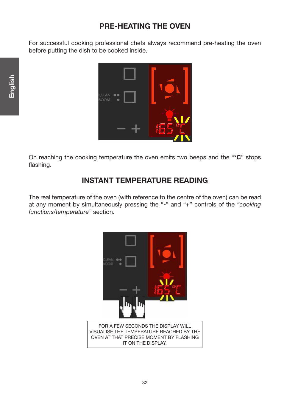 Pre-heating the oven, Instant temperature reading | Caple C2470SS User Manual | Page 32 / 47