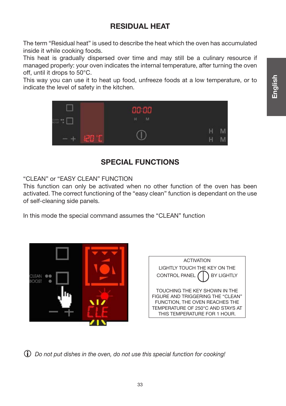 Residual heat, Special functions | Caple C2470SS User Manual | Page 33 / 47