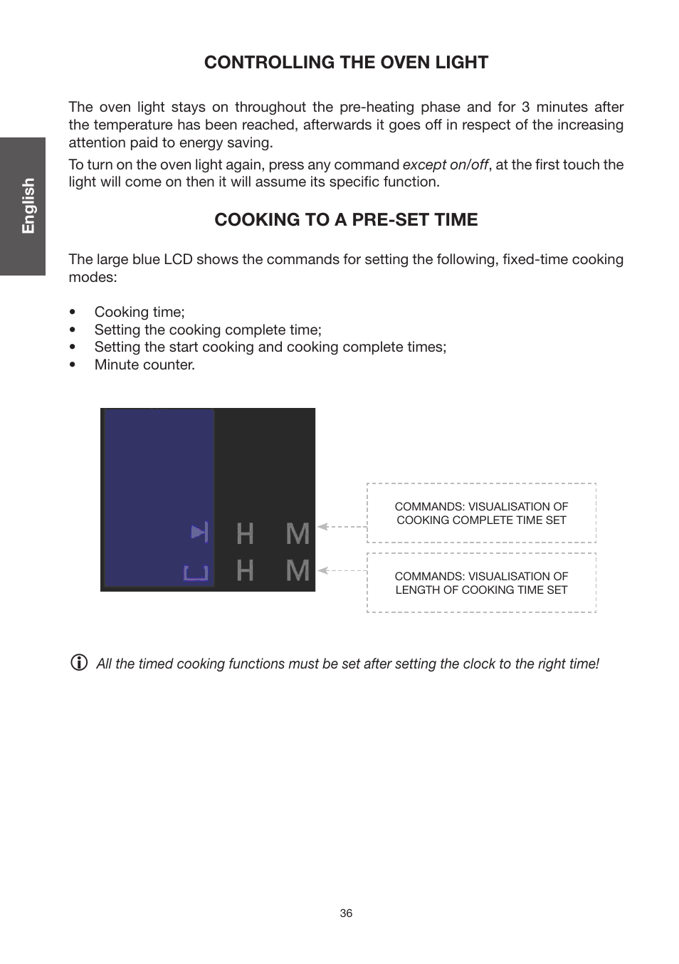 Controlling the oven light, Cooking to a pre-set time | Caple C2470SS User Manual | Page 36 / 47