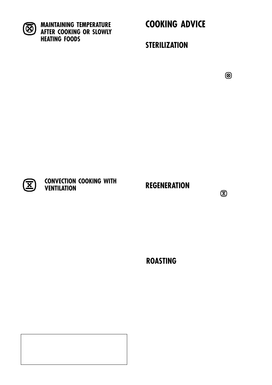 Cooking advice, Sterilization, Regeneration | Roasting | Caple C232SS User Manual | Page 9 / 32