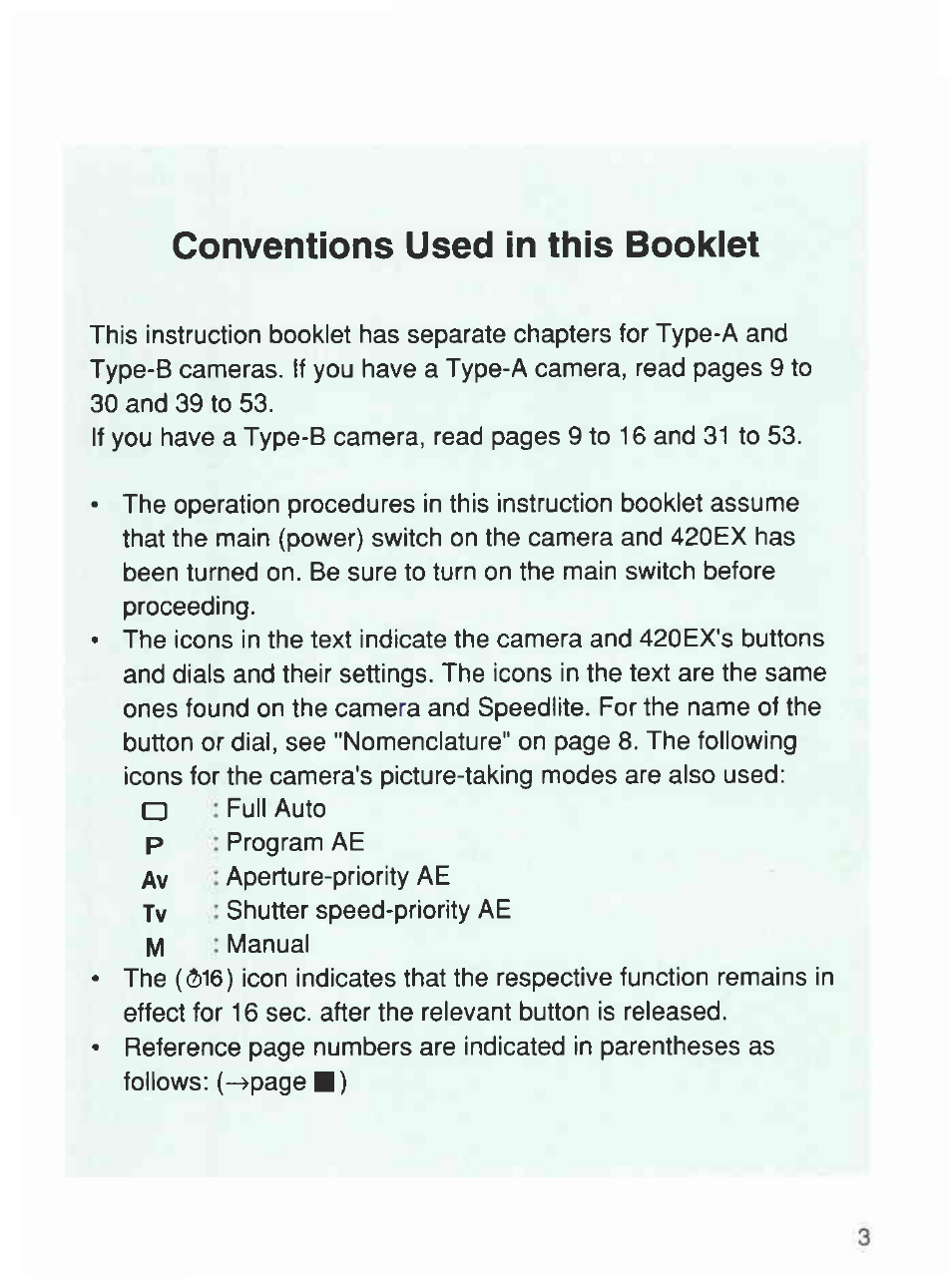 Conventions used in this bookiet | Canon 420EX User Manual | Page 3 / 56
