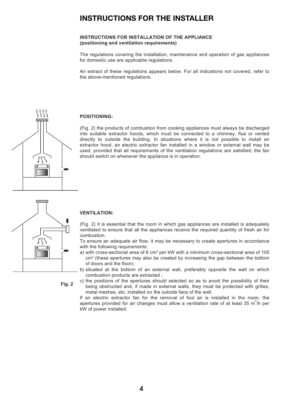 Instructions for the installer | Caple C2500SS User Manual | Page 4 / 20