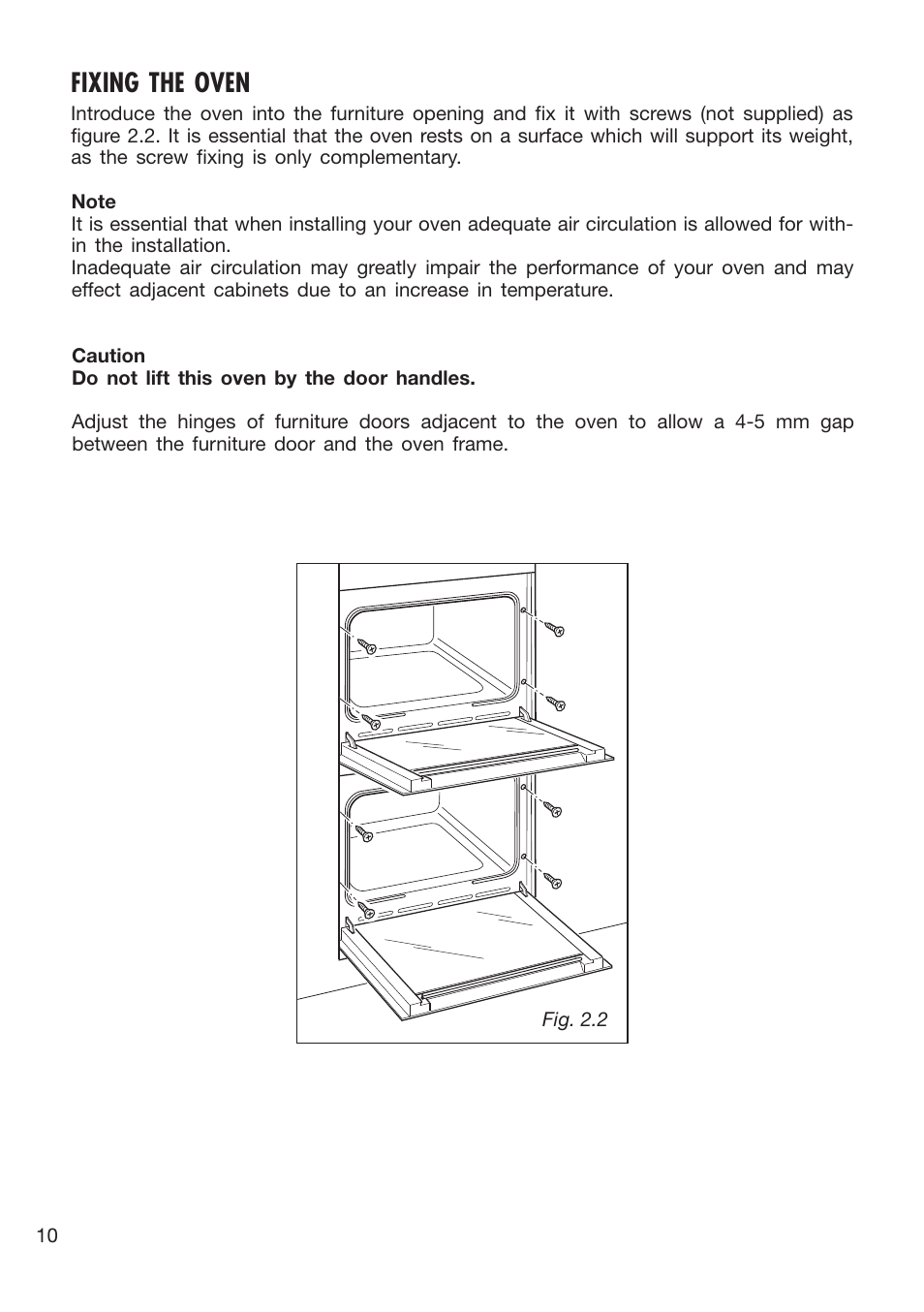 Fixing the oven | Caple C3400 User Manual | Page 10 / 32