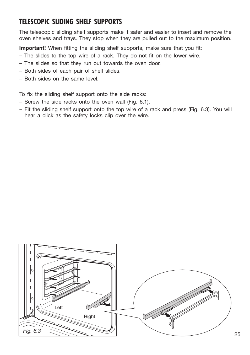 Telescopic sliding shelf supports | Caple C3400 User Manual | Page 25 / 32