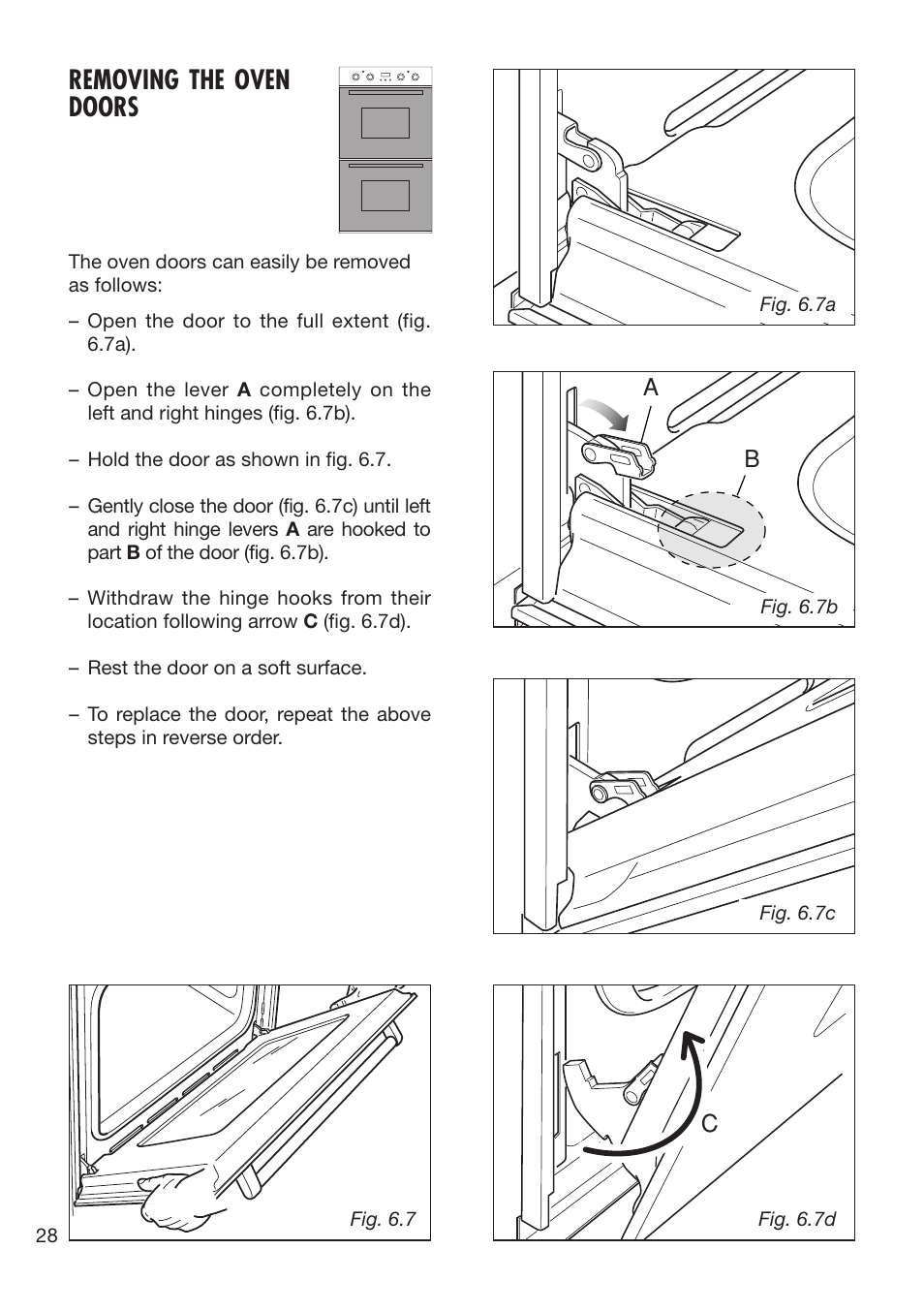 Removing the oven doors | Caple C3400 User Manual | Page 28 / 32