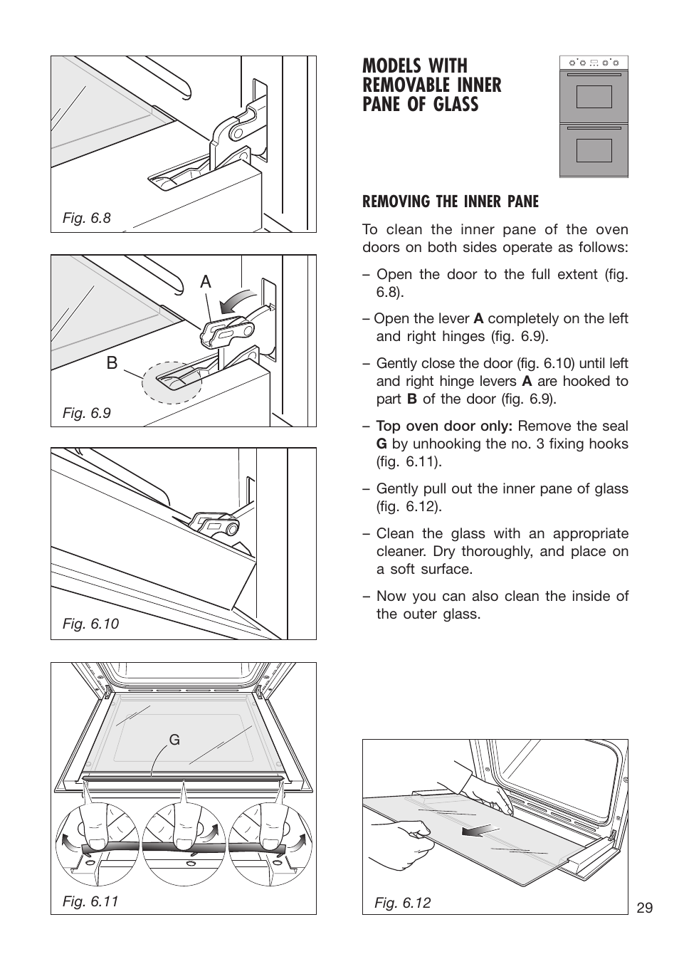 Models with removable inner pane of glass | Caple C3400 User Manual | Page 29 / 32