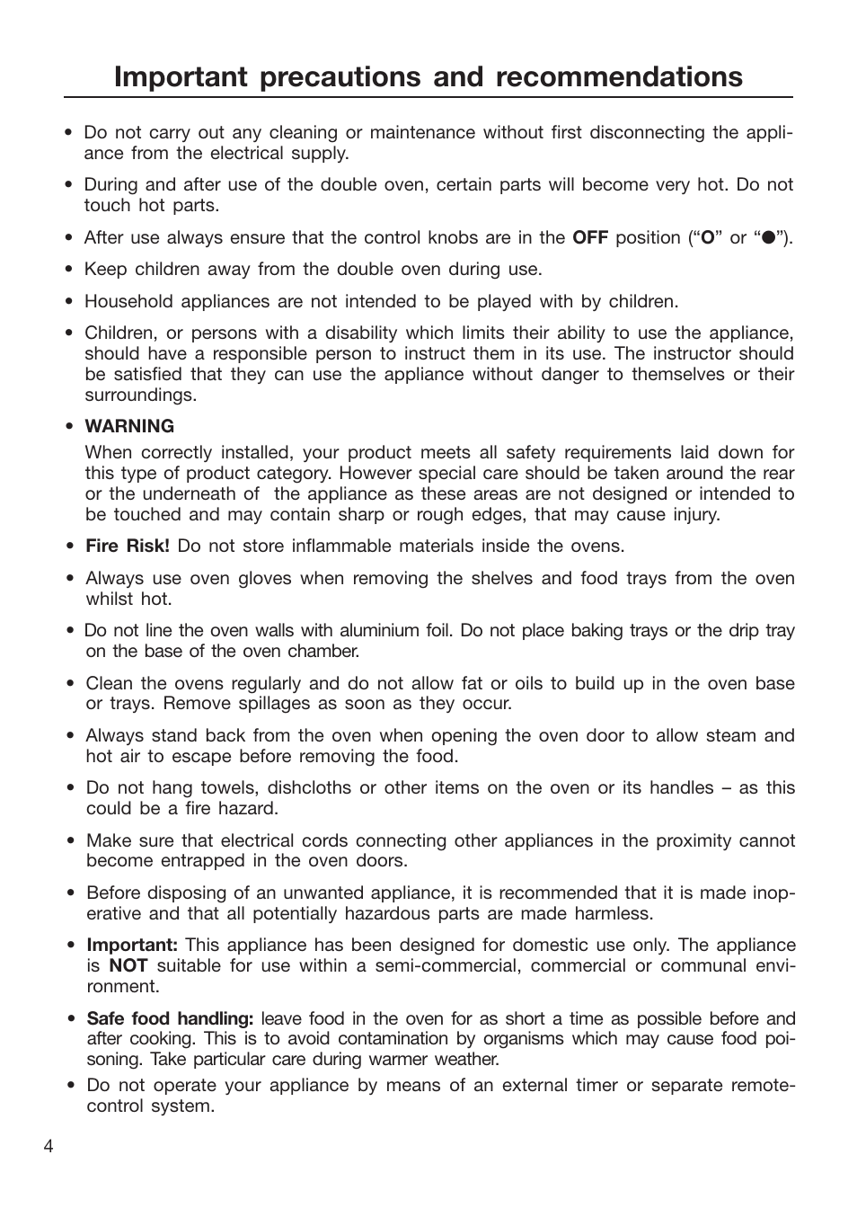 Important precautions and recommendations | Caple C3400 User Manual | Page 4 / 32