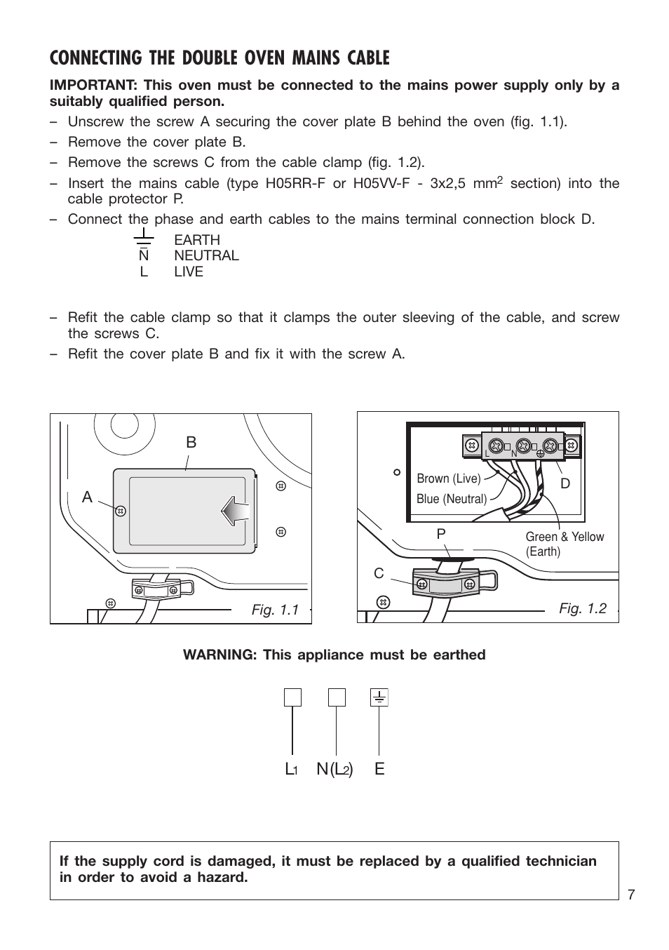 Connecting the double oven mains cable | Caple C3400 User Manual | Page 7 / 32