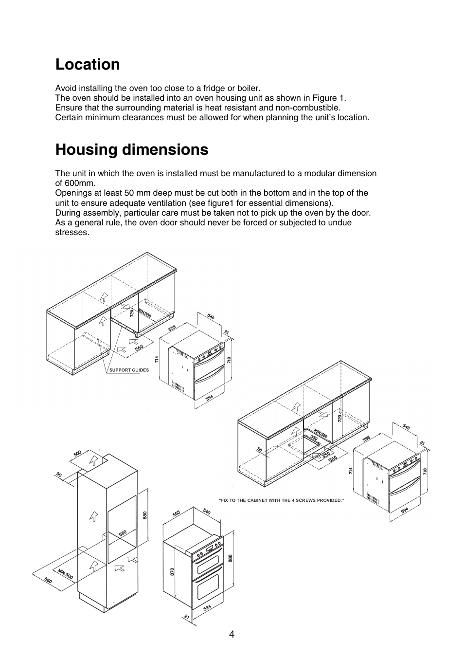 Location, Housing dimensions | Caple C3232 User Manual | Page 4 / 15