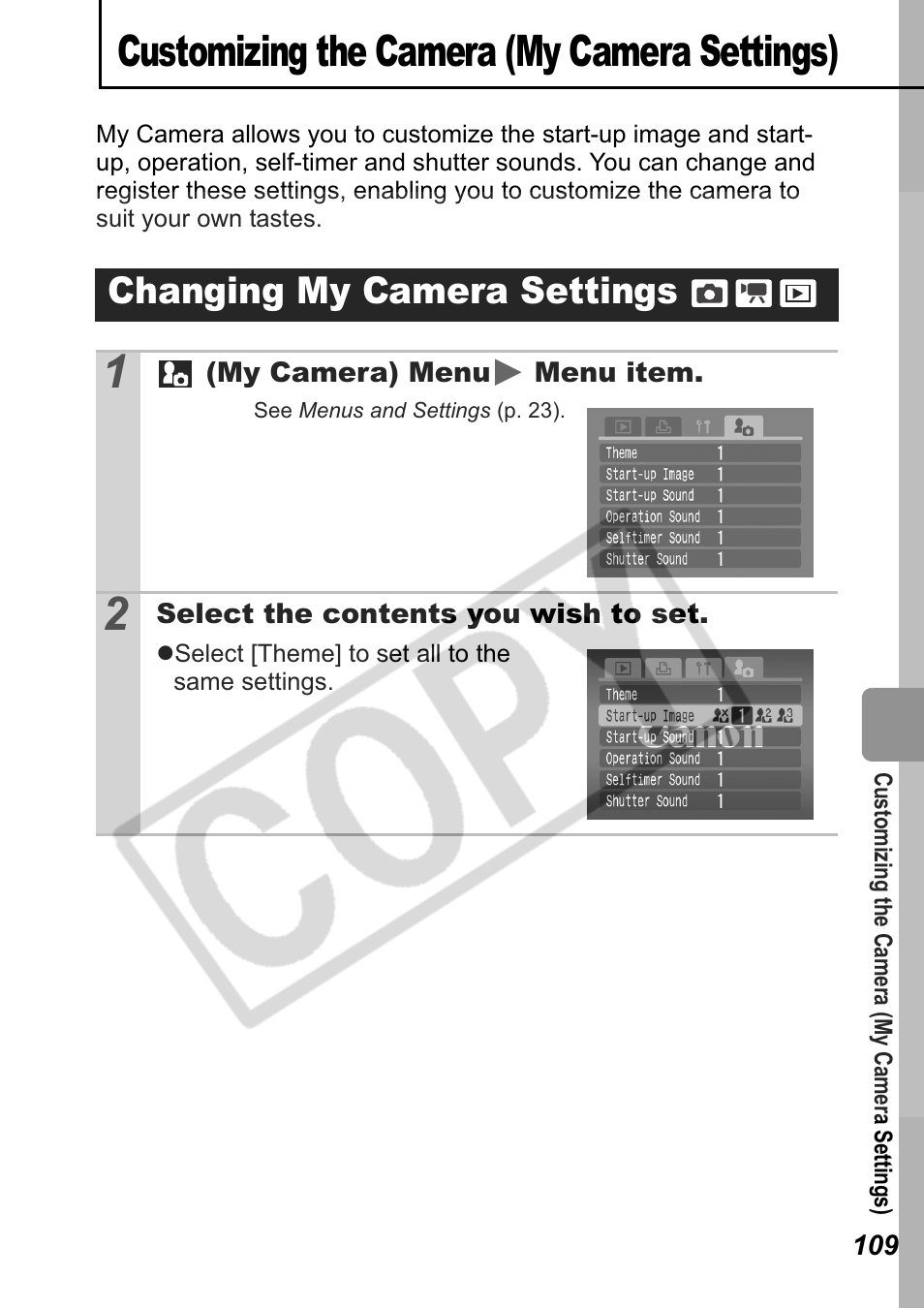 Customizing the camera (my camera settings), Changing my camera settings | Canon Leather Soft Case 70 User Manual | Page 111 / 163