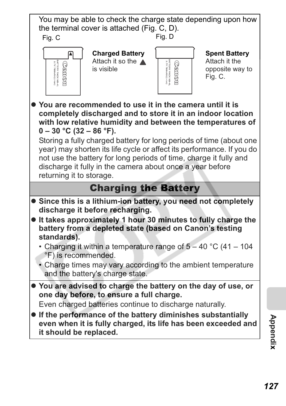 Charging the battery | Canon Leather Soft Case 70 User Manual | Page 129 / 163