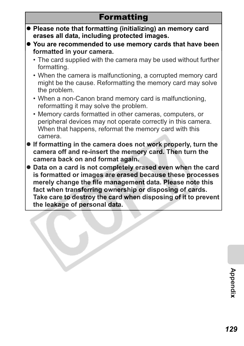 Formatting | Canon Leather Soft Case 70 User Manual | Page 131 / 163