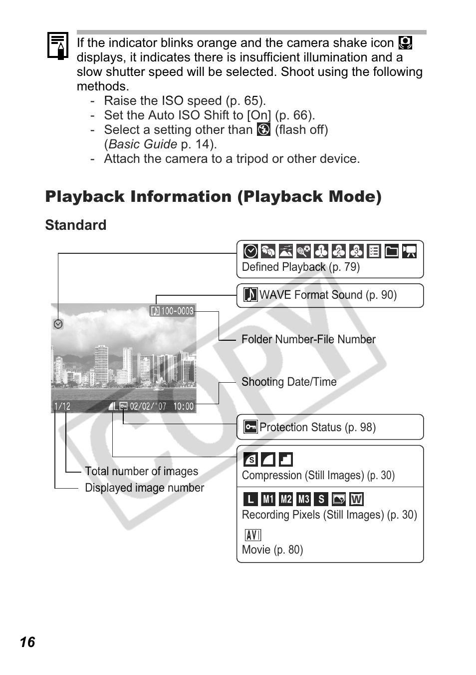 Playback information (playback mode) | Canon Leather Soft Case 70 User Manual | Page 18 / 163